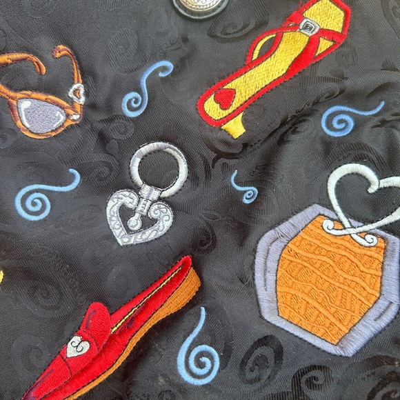 BRIGHTON Black Embroidered Shoulder Tote Handbag Purse Two Handle Zip Closure C4 - Picture 11 of 15